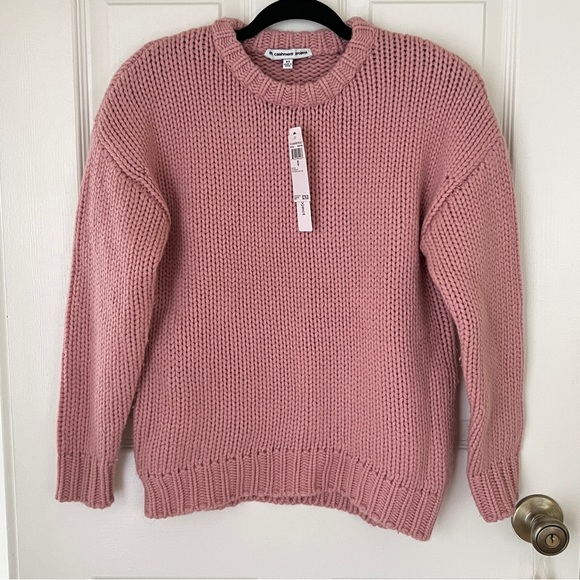 NWT The Cashmere Project Wool Drop Shoulder Chunky Crew Pullover Sweater Pink XS